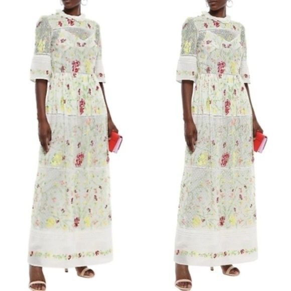 Antik Batik Fanya Embroidered Sheer Maxi Dress l -V.C..Andrews' Pearl in Mist - Picture 1 of 12